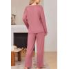Ekouaer Womens Pajama Set Ribbed Knit PJs 2 Piece Lounge Set Long Sleeve Top and Pants Comfy Sleepwear with Pockets(Red Purple)