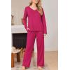 Ekouaer Womens Pajama Set Ribbed Knit PJs 2 Piece Lounge Set Long Sleeve Top and Pants Comfy Sleepwear with Pockets(Rose Red)