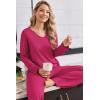 Ekouaer Womens Pajama Set Ribbed Knit PJs 2 Piece Lounge Set Long Sleeve Top and Pants Comfy Sleepwear with Pockets(Rose Red)