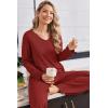 Ekouaer Womens Pajama Set Ribbed Knit PJs 2 Piece Lounge Set Long Sleeve Top and Pants Comfy Sleepwear with Pockets(Wine Red)