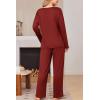 Ekouaer Womens Pajama Set Ribbed Knit PJs 2 Piece Lounge Set Long Sleeve Top and Pants Comfy Sleepwear with Pockets(Wine Red)