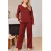 Ekouaer Womens Pajama Set Ribbed Knit PJs 2 Piece Lounge Set Long Sleeve Top and Pants Comfy Sleepwear with Pockets(Wine Red)