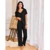 Ekouaer Womens Pajama Sets 2 Piece Lounge Set Soft Pajamas for Women Set Short Sleeve and Long Pants Pjs with Pockets(Black)