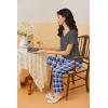Ekouaer Womens Pajama Sets 2 Piece Lounge Set Soft Pajamas for Women Set Short Sleeve and Long Pants Pjs with Pockets(Blue Plaid)