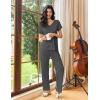Ekouaer Womens Pajama Sets 2 Piece Lounge Set Soft Pajamas for Women Set Short Sleeve and Long Pants Pjs with Pockets(Deep Grey)