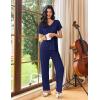 Ekouaer Womens Pajama Sets 2 Piece Lounge Set Soft Pajamas for Women Set Short Sleeve and Long Pants Pjs with Pockets(Navy Blue)