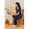 Ekouaer Womens Pajama Sets 2 Piece Lounge Set Soft Pajamas for Women Set Short Sleeve and Long Pants Pjs with Pockets(Navy Blue)