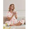 Ekouaer Womens Pajama Sets Ruffle Short Sleeve Sleepwear Top and Capri Pants Pjs Set Comfy 2 Piece Lounge Set S-XXL(Floral White Red)
