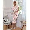 Ekouaer Womens Pajama Sets Ruffle Short Sleeve Sleepwear Top and Capri Pants Pjs Set Comfy 2 Piece Lounge Set S-XXL(Floral White Red)
