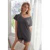 Ekouaer Womens Pajamas Short Sleeve Sleepwear 2 Piece Pj Set Casual V Neck Lounge Sets with Pockets S-XXL(Grey)
