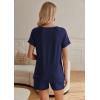 Ekouaer Womens Pajamas Short Sleeve Sleepwear 2 Piece Pj Set Casual V Neck Lounge Sets with Pockets S-XXL(Navy Blue)