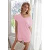 Ekouaer Womens Pajamas Short Sleeve Sleepwear 2 Piece Pj Set Casual V Neck Lounge Sets with Pockets S-XXL(Pink)