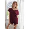 Ekouaer Womens Pajamas Short Sleeve Sleepwear 2 Piece Pj Set Casual V Neck Lounge Sets with Pockets S-XXL(Wine)