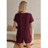 Ekouaer Womens Pajamas Short Sleeve Sleepwear 2 Piece Pj Set Casual V Neck Lounge Sets with Pockets S-XXL(Wine)