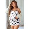 Ekouaer Womens Printed Cami Pajama Set 2 Piece Sleepwear Criss Cross Back Tank Split Shorts Cute Cozy PJS(Cow)