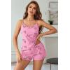 Ekouaer Womens Printed Cami Pajama Set 2 Piece Sleepwear Criss Cross Back Tank Split Shorts Cute Cozy PJS(Pink Love)
