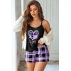 Ekouaer Womens Printed Cami Pajama Set 2 Piece Sleepwear Criss Cross Back Tank Split Shorts Cute Cozy PJS(Plaid Lilac Love)
