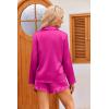 Ekouaer Womens Satin Pajama Sets Long Sleeve Top and Shorts Lounge Set Button Down Sleepwear(Hot Pink)