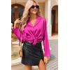 Ekouaer Womens Satin Pajama Sets Long Sleeve Top and Shorts Lounge Set Button Down Sleepwear(Hot Pink)