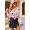 Ekouaer Womens Satin Pajama Sets Long Sleeve Top and Shorts Lounge Set Button Down Sleepwear(Striped Wine Bottle)
