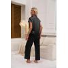 Ekouaer Womens Satin Pajamas Set Silky Two-piece Short Sleeve and Long Pants Sleepwear Button-Down Pj Sets With Pockets(Black)