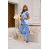 Ekouaer Womens Satin Pajamas Set Silky Two-piece Short Sleeve and Long Pants Sleepwear Button-Down Pj Sets With Pockets(Blue)