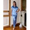 Ekouaer Womens Satin Pajamas Set Silky Two-piece Short Sleeve and Long Pants Sleepwear Button-Down Pj Sets With Pockets(Blue)