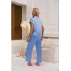 Ekouaer Womens Satin Pajamas Set Silky Two-piece Short Sleeve and Long Pants Sleepwear Button-Down Pj Sets With Pockets(Blue)