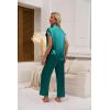 Ekouaer Womens Satin Pajamas Set Silky Two-piece Short Sleeve and Long Pants Sleepwear Button-Down Pj Sets With Pockets(Blue Green)