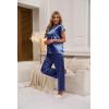 Ekouaer Womens Satin Pajamas Set Silky Two-piece Short Sleeve and Long Pants Sleepwear Button-Down Pj Sets With Pockets(Navy Blue)