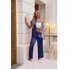 Ekouaer Womens Satin Pajamas Set Silky Two-piece Short Sleeve and Long Pants Sleepwear Button-Down Pj Sets With Pockets(Navy Blue)