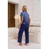 Ekouaer Womens Satin Pajamas Set Silky Two-piece Short Sleeve and Long Pants Sleepwear Button-Down Pj Sets With Pockets(Navy Blue)