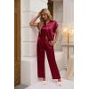 Ekouaer Womens Satin Pajamas Set Silky Two-piece Short Sleeve and Long Pants Sleepwear Button-Down Pj Sets With Pockets(Wine Red)