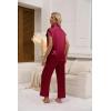 Ekouaer Womens Satin Pajamas Set Silky Two-piece Short Sleeve and Long Pants Sleepwear Button-Down Pj Sets With Pockets(Wine Red)