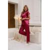Ekouaer Womens Satin Pajamas Set Silky Two-piece Short Sleeve and Long Pants Sleepwear Button-Down Pj Sets With Pockets(Wine Red)