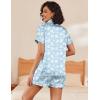 Ekouaer Women’s Silk Satin Pajama Set Short Sleeve Pjs Shorts Set Comfy Button Down 2 Piece Sleepwear Loungewear(Blue White Floral)