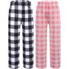Ekouaer 2 Pack: Boys Pajamas Pants Soft Elastic Waist PJ Bottoms Comfy Lounge Long Pants with 2 Pockets 4-14 Years(Black Plaid_pink Plaid)