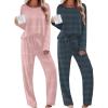 Ekouaer 2 Pack Womens Pajama Sets Long Sleeve Sleepwear Long Pants Loungewear Soft Pjs Set with Pockets S-XXL(Black Dots/Light Pink Striped)