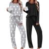 Ekouaer 2 Pack Womens Pajama Sets Long Sleeve Sleepwear Long Pants Loungewear Soft Pjs Set with Pockets S-XXL(Black/Light Grey Stars)