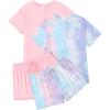 Ekouaer 2 Pack Womens Pajama Sets Short Sleeve Sleepwear Top with Shorts Pjs Soft Comfy Loungewear S-XXL(Tie Dye Pink Blue/Pink)