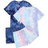 Ekouaer 2 Pack Womens Pajama Sets Short Sleeve Sleepwear Top with Shorts Pjs Soft Comfy Loungewear S-XXL(Tie Dye Pink Blue/Tie Dye Blue)