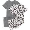 Ekouaer 2 Pack Womens Pajama Sets Short Sleeve Sleepwear Top with Shorts Pjs Soft Comfy Loungewear S-XXL(White Leopard/Gray)