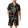 Ekouaer Mens Pajamas Set Silk Satin Sleepwear Short Sleeve Button Down Pjs Set 2 Piece Loungewear with Pockets S-XXL(Black Leopard)