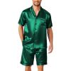 Ekouaer Mens Pajamas Set Silk Satin Sleepwear Short Sleeve Button Down Pjs Set 2 Piece Loungewear with Pockets S-XXL(Green)