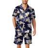 Ekouaer Mens Pajamas Set Silk Satin Sleepwear Short Sleeve Button Down Pjs Set 2 Piece Loungewear with Pockets S-XXL(Hawaiian Flowers)