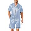 Ekouaer Mens Pajamas Set Silk Satin Sleepwear Short Sleeve Button Down Pjs Set 2 Piece Loungewear with Pockets S-XXL(Light Blue)