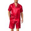 Ekouaer Mens Pajamas Set Silk Satin Sleepwear Short Sleeve Button Down Pjs Set 2 Piece Loungewear with Pockets S-XXL(Red)