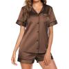 Ekouaer Pajamas for Women Set Silk Satin Pjs Button Down Sleepwear Summer Loungewear Top and Shorts Lounge Set S-XXL(Coffee)