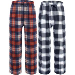 Ekouaer 2 Pack: Boys Pajamas Pants Soft Elastic Waist PJ Bottoms Comfy Lounge Long Pants with 2 Pockets 4-14 Years(Red Plaid_white Plaid)
