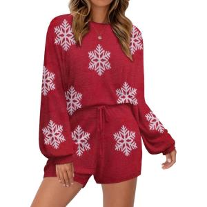 Ekouaer Knit Pajamas Set for Women Lounge Wear Sets Long Sleeve Sweatsuit Matching 2 Piece Outfits Casual Sweater Sets S-XXL(Christmas Red)